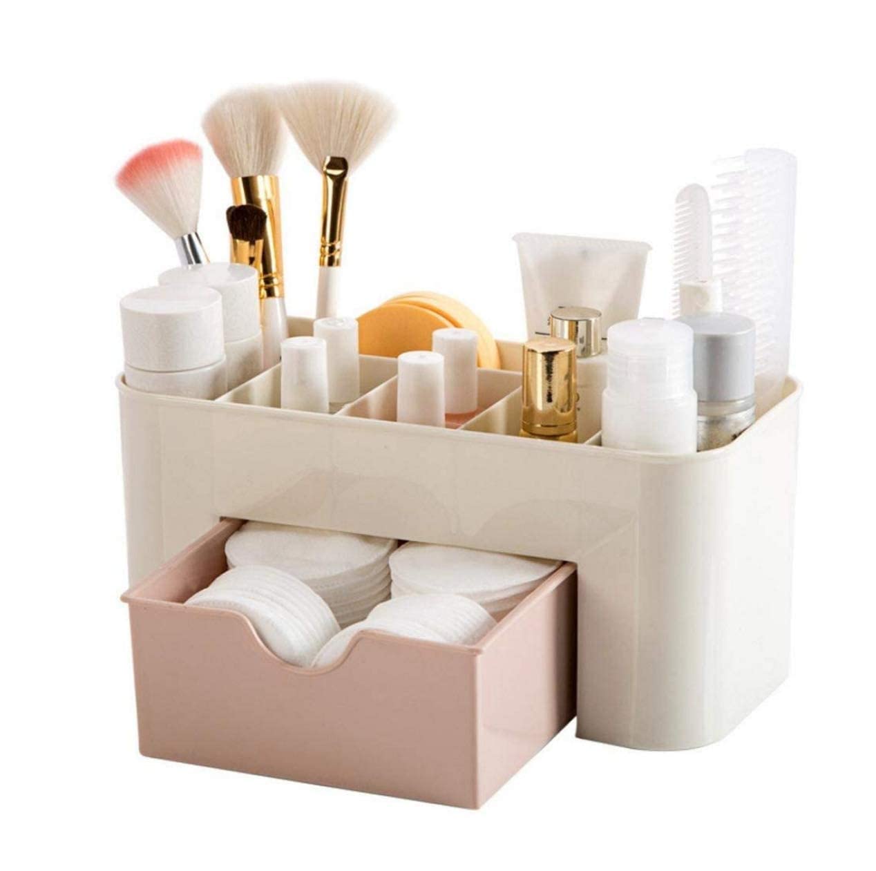 Krupanidhi MultiFunctional 7 Compartment Plastic Cosmetic Jewelry Makeup Storage Box Desk Organizer With Drawer