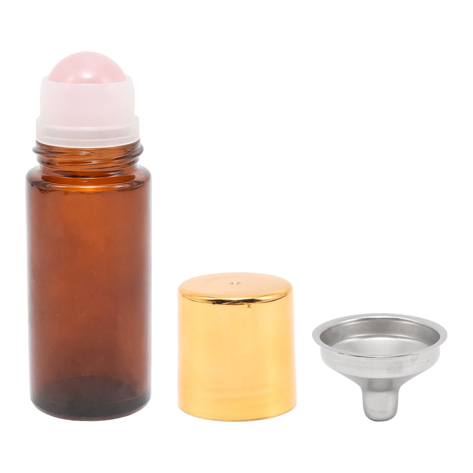 PINE & LINEN 50ml Quartz Roller Bottle and Funnel,Refillable Amber Glass Roll On Bottles with Natural Quartz Roller Ball,LeakPr