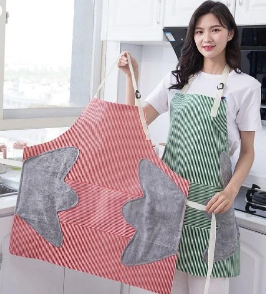 S Cart Waterproof Kitchen Apron With Adjustable Neck Strap And Ties With Centre Pocket And Side Corals For Wiping Hands (Pack Of