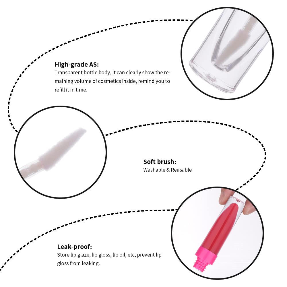Thick Empty Lip Gloss Tubes With Wand 10 Pack, Yitou 6.4Ml Lip Balm Cosmetic Containers With Rubber Stopper Bulk Mini Split Bott