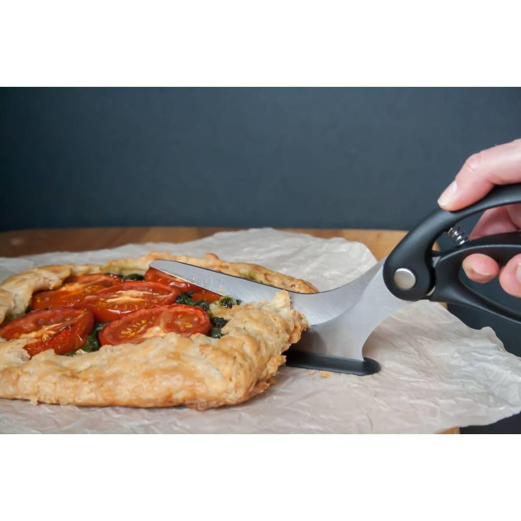 Dreamfarm Scizza 2-In-1 Easy Ergonomic Pizza Scissors With Stainless Steel Pizza Cutter Blades & Non-Stick Slice Server - Black
