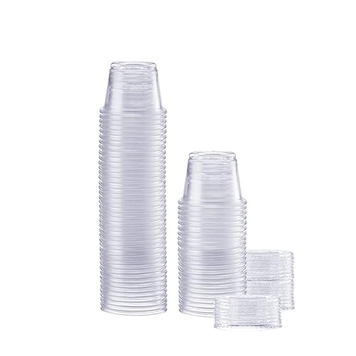 Comfy Package [50 Sets] 1 oz. Plastic Portion Cups With Lids  Souffle Cups  Condiment Cups