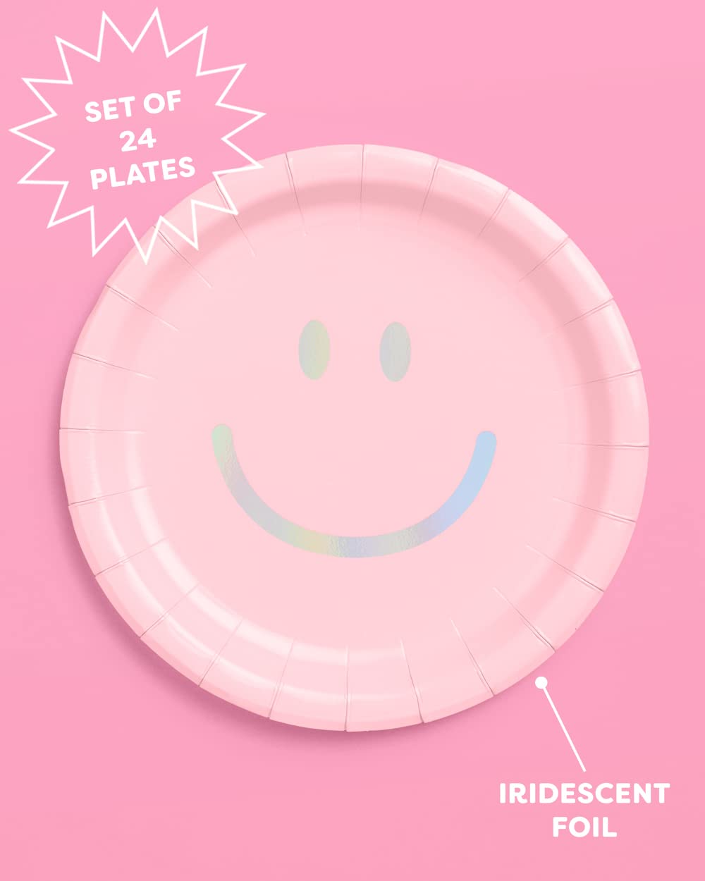 Xo, Fetti Smiley Paper Plates - 24 Pk, 9'' | Happy Pastel Birthday Party Decorations, Cute Bachelorette Party, Cool Cake Plates