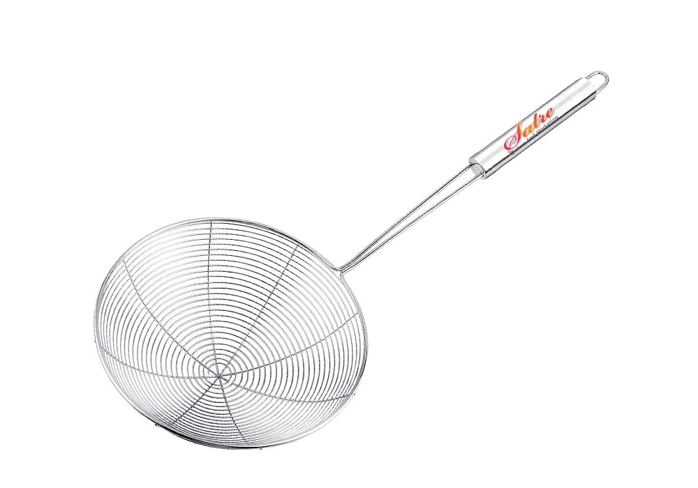 Stainless Steel Skimmer, Stainless Steel Skimmer Strainer, Wire Skimmer with Spiral Mesh, Professional Grade Handle Skimmer Spoo