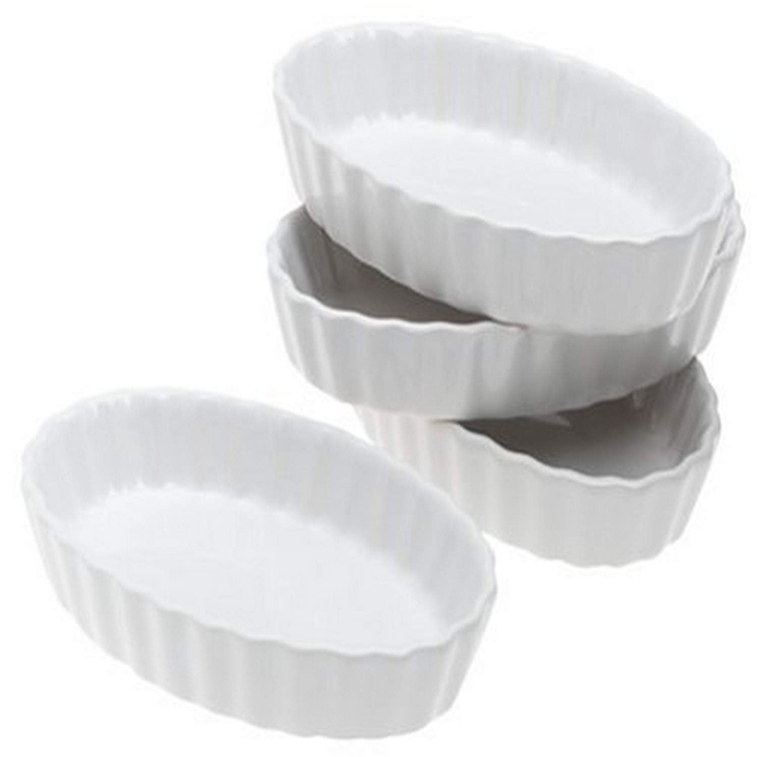 BonJour Chefs Tools Stoneware Ramekins Set for Baking Crme Brulee with Classic Scalloped Designs, 4 Piece, White