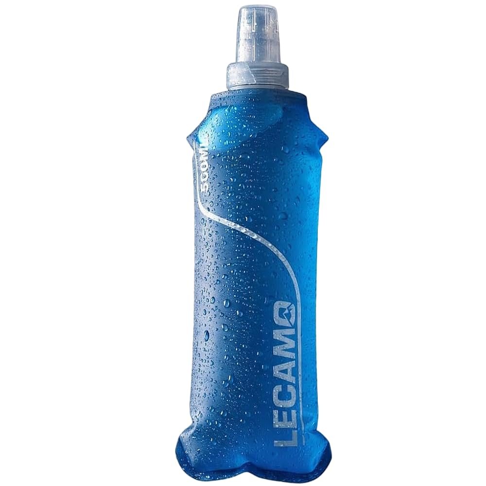 LECAMO 500ml Soft Flask with Extension Straw, Collapsible Running Water Bottle with Bite Valve, TPU Hydration Flask for Running 
