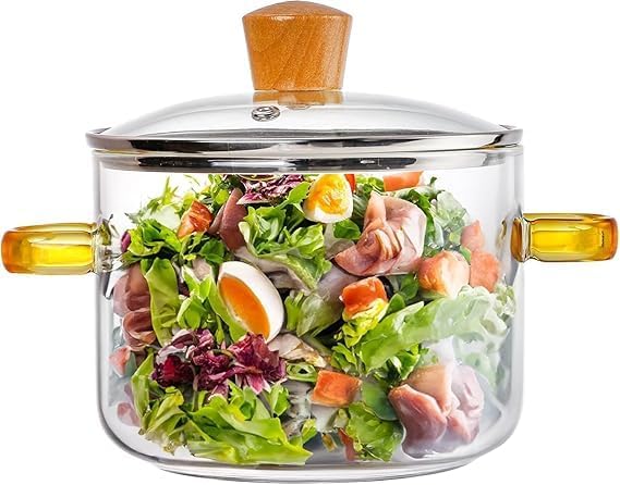 Glossyplus 1.5L Round Glass Oven And Microwave Safe Serving Bowl With Lid Mixing Bowl For Snacks, Cereals, Rice, Sambar, Salad F