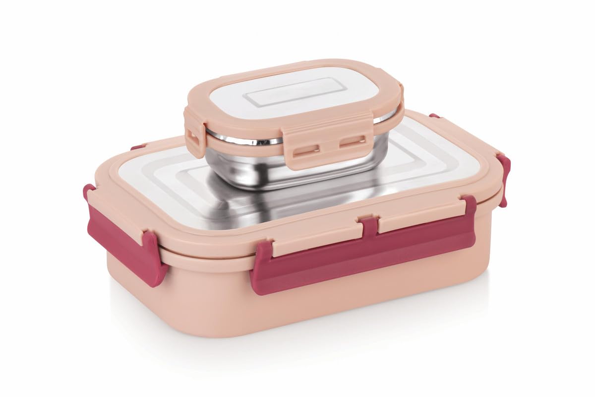 Warmeo Delight Insulated Stainless Steel Airtight LeakProof Lunch Box With Clip Lock Lid,Light Weight, Easy To Clean, Perfect F