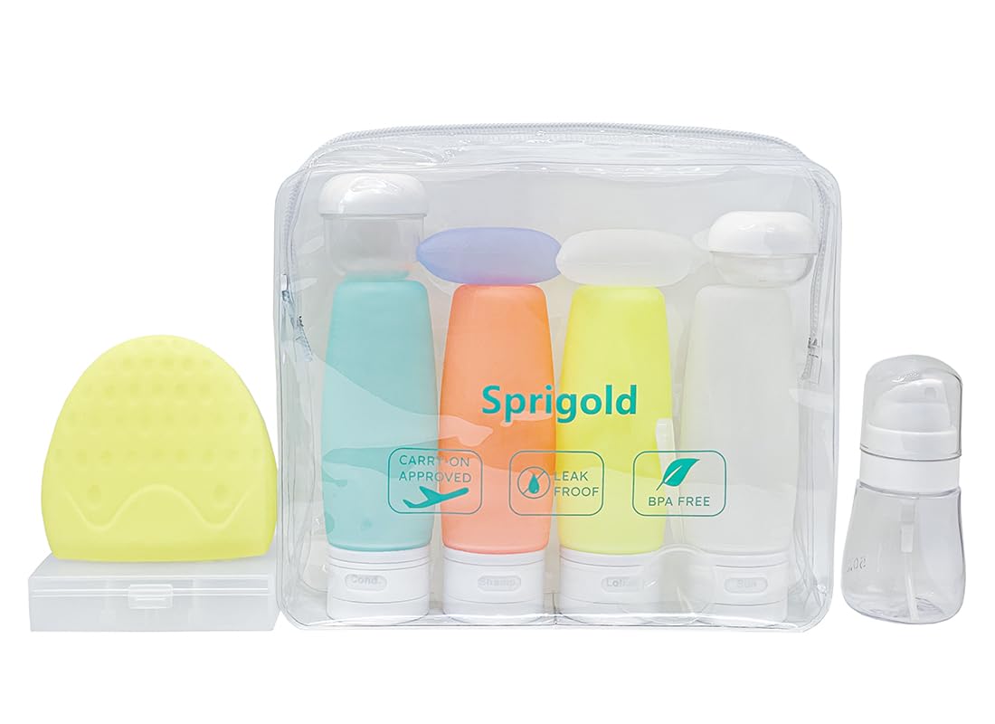 Sprigold 15 Pack Upgrade Travel Bottles Have Built-In Labels Tsa Approved, Bpa Free Travel Size Bottles Containers For Cosmetic