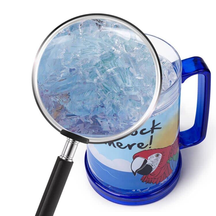 Easicozi It'S 5 O'Clock Somewhere Party Parrot Double Wall Gel Frosty Freezer Ice Mugs Clear 16Oz Set Of 2
