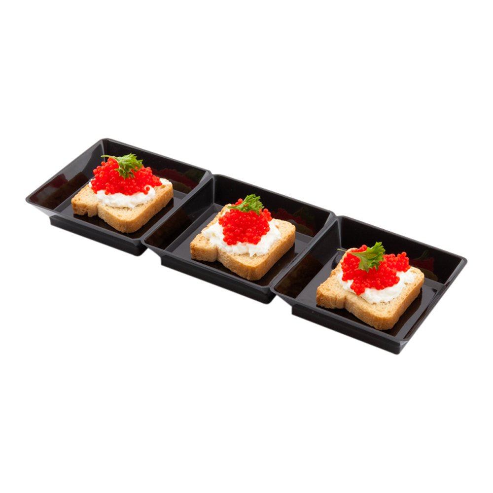 Restaurantware 7.5 X 2.5 Inch Sauce Trays 20 Disposable Divided Serving Plates - Lids Sold Separately Disposable Black Plastic 3