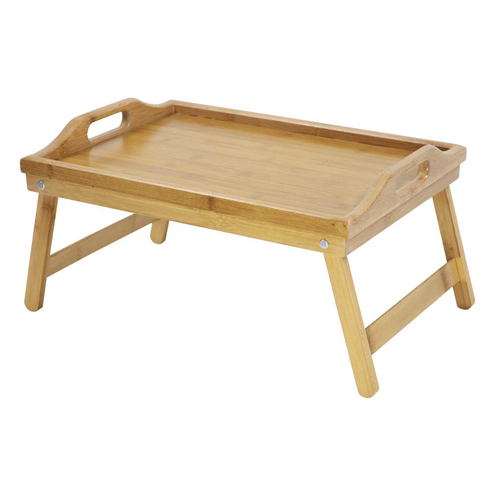 Kktoner Bamboo Bed Tray Table With Folding Legs Foldable Serving Portable Laptop Tray Snack Tray Breakfast Tray Bed Table Drawin
