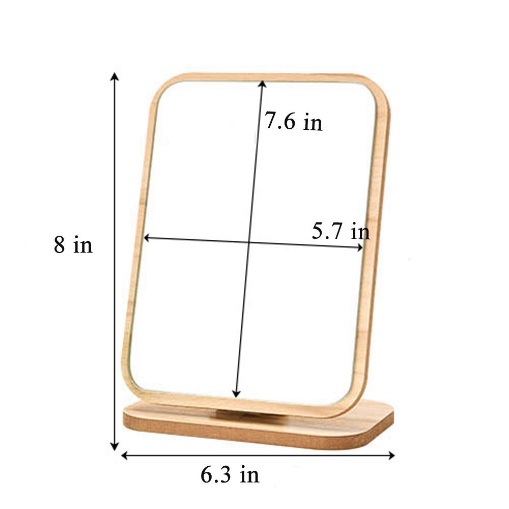Aestivate Rectangle Compact Table Mirror Standing Wood Framed Mirror Desktop Mirror 90 Degree Rotating Mirror For Makeup Cosmeti