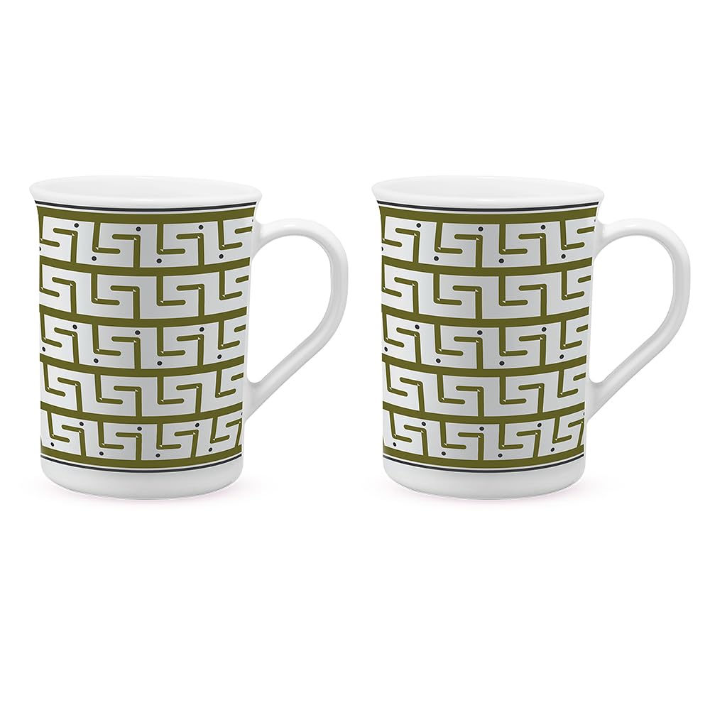 Larah by BOROSIL Trellis Opalware Mug | Set of 2 Pcs Tea/Coffee Mugs, 350 ml Each | Microwave & Dishwasher Safe, BoneAsh Free |