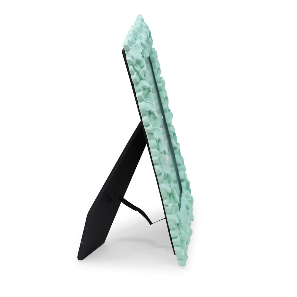 Laura Ashley 5x7 Mint Green Flower Textured Hand-Crafted Resin Picture Frame w/Easel & Hook for Tabletop & Wall Display, Decorat