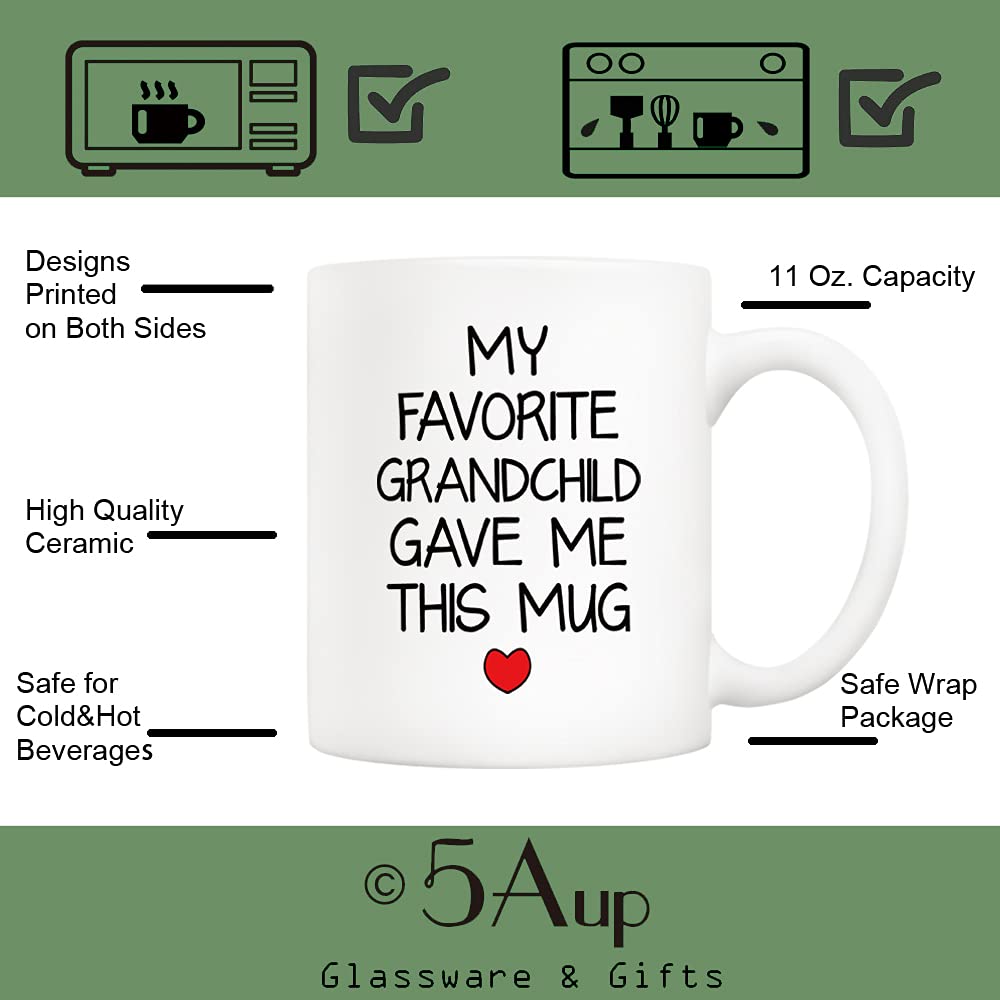 5Aup My Favorite Grandchild Gave Me This Mug Christmas Gifts  Grandpa Grandma Cup from Grandkids  Granddaughter  Grandson - Gift for Grandparents  Men  Women 11 Oz
