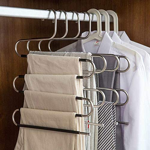 Devesanter Pants Hangers Space Save Non-Slip 4 Pack S-Shape Stainless Steel Clothes Hangers Closet Storage Organizer For Trouser