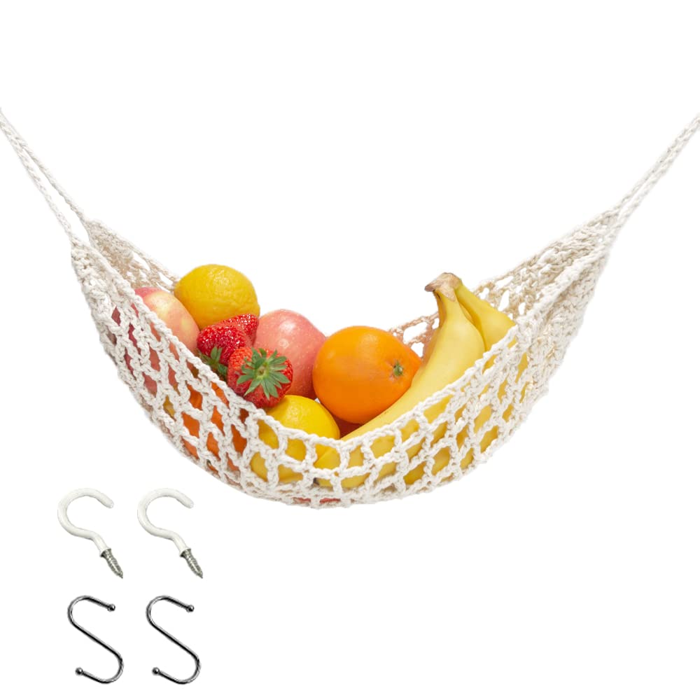 Fruit Hammock For Kitchen Under Cabinet Fruit Basket Hanging Handwoven Cotton Macrame Basket Boho Decor Storage Save Counter Spa