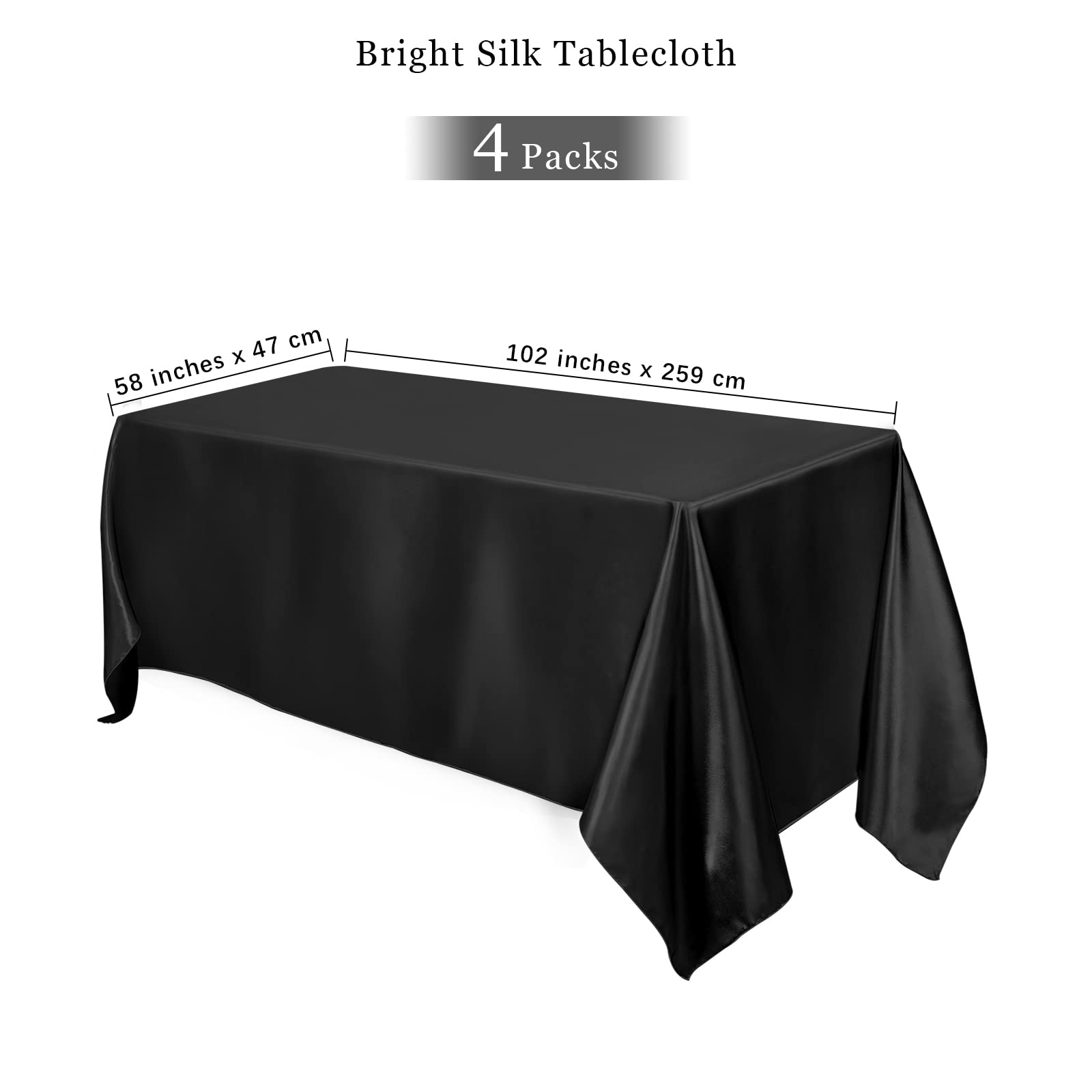 Turstin 4 Packs Satin Tablecloth 102 X 58 Inch Overlay Satin Table Cover Rectangle Bright Silk Tablecloth Smooth Fabric Table De