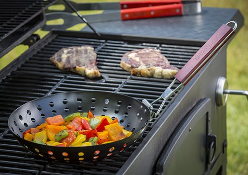 Tablecraft Bbq Nonstick Grill Wok With Wood Handle, Small, Steel