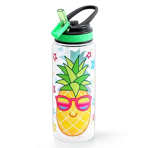 HomTune Cute Water Bottle with Straw for School Kids Girls  BPA FREE Tritan & Leak Proof & Easy Clean & Carry Handle  23oz/ 680ml - Pineapple