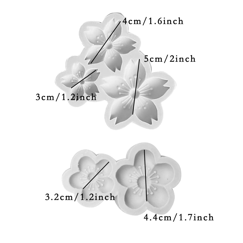 Kalaien Cherry Blossom Silicone Fondant Mold 2Pcs For Diy Cake Decoration Cupcake Topper Sugar Craft