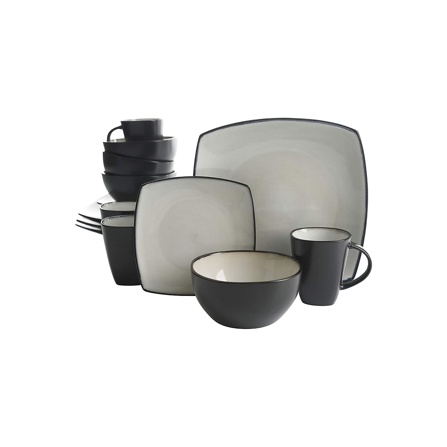 Gibson Soho Lounge Square Reactive Glaze Stoneware Dinnerware Set, Service for 4 (16pc), Sand