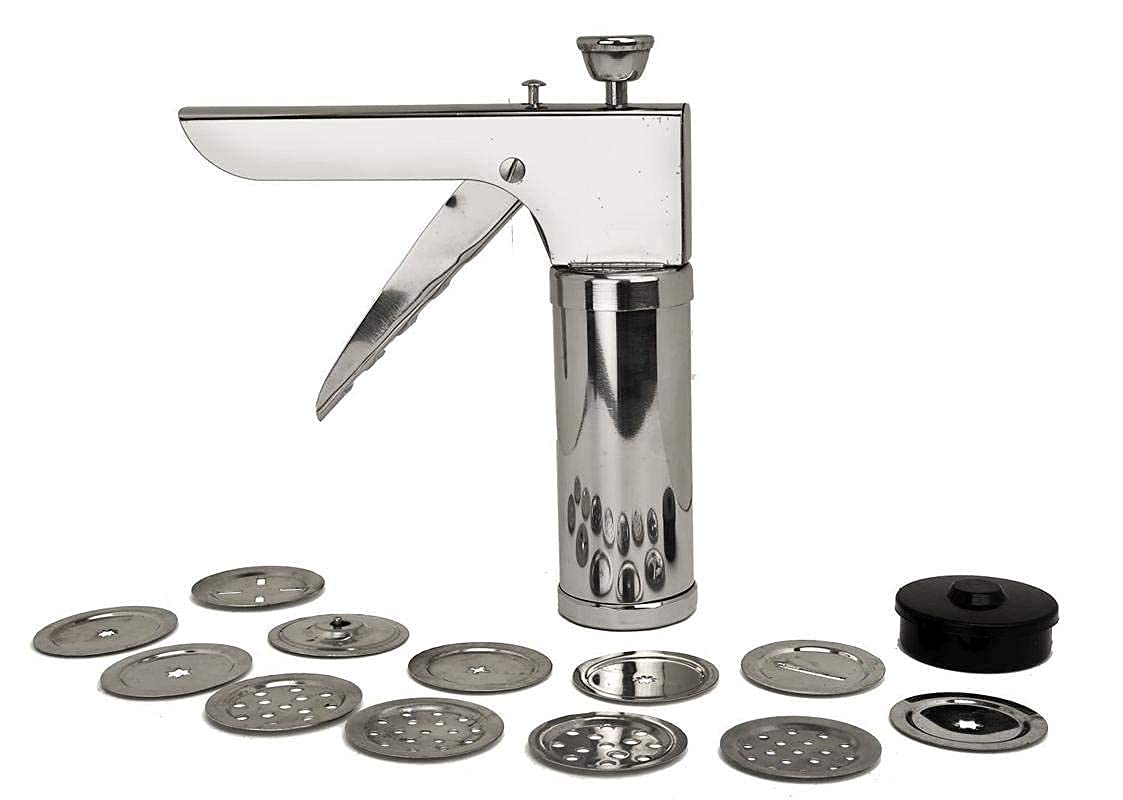 D & S Stainless Steel Sev Chakli Maker - Kitchen Press, 7.5" Handle, Silver, Model SY00099