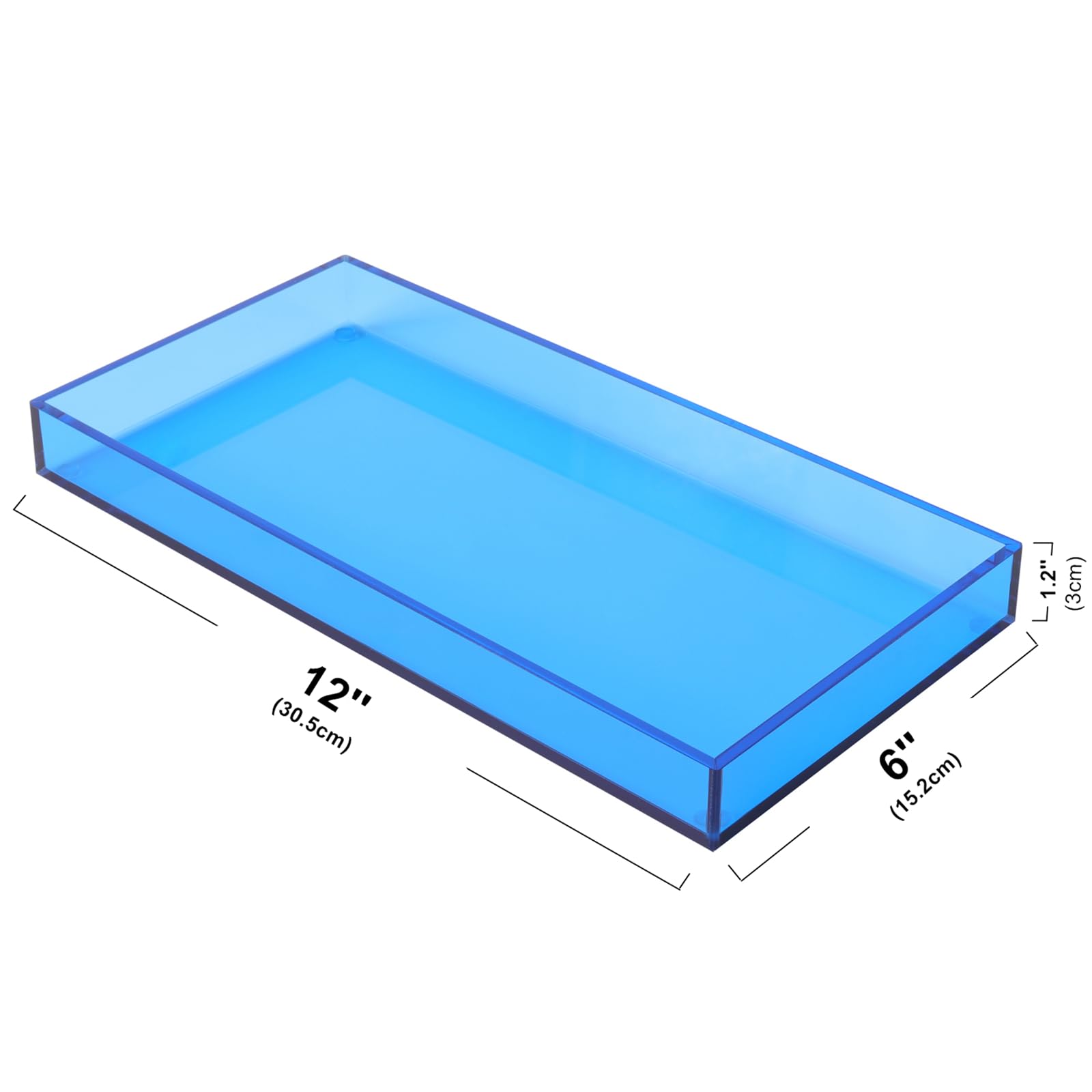 Acrylic Tray For Vanity Makeup Perfume Jewelry 12X6'' Small Decorative Tray For Bathroom Dresser Tops Candle Sink Counter, Blue