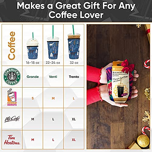 Baxendale and Co Reusable Neoprene Insulator Sleeves for Large Sized Iced Coffee and Cold Drink Cups (2 PK Large 32oz  Sunflower Tie Dye & Black)