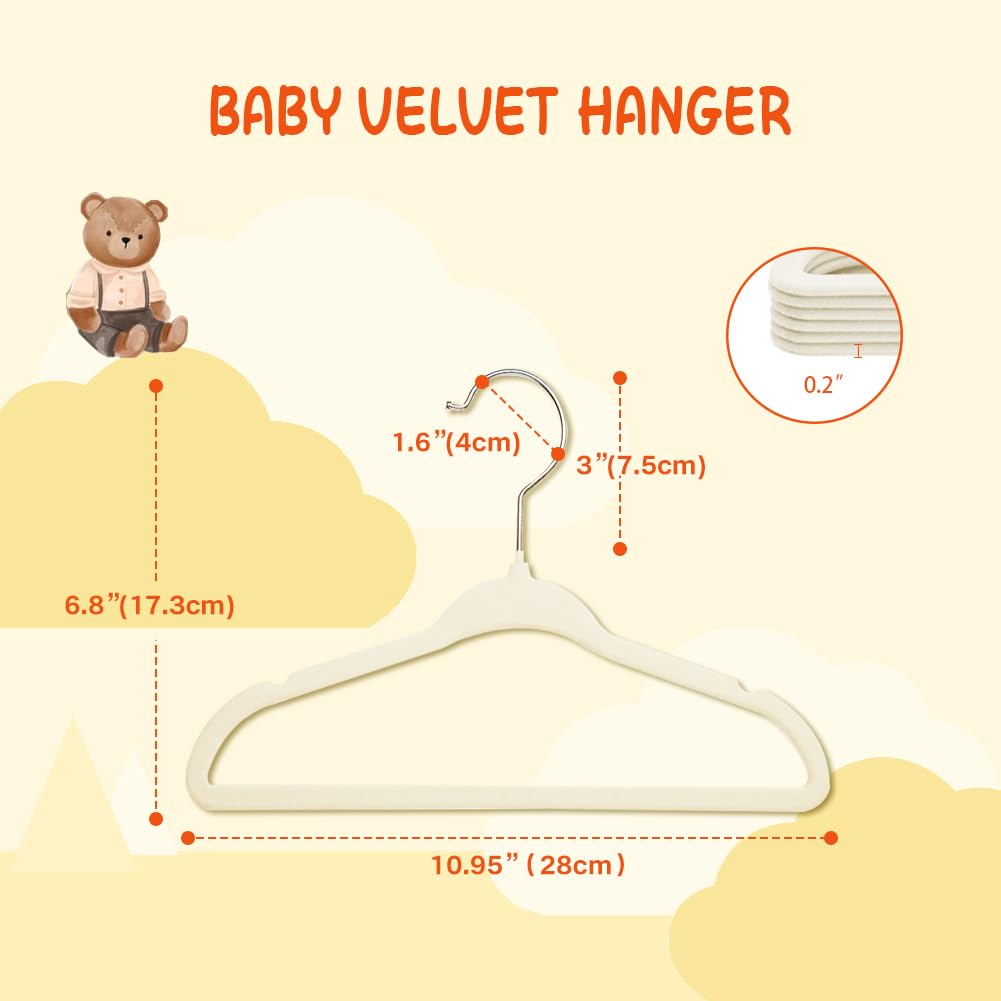Stormix Baby Clothes Hangers 30 Pack, Kids Velvet Hangers Non-Slip, Clothes Hangers With Shoulder Notches For Toddler Children C