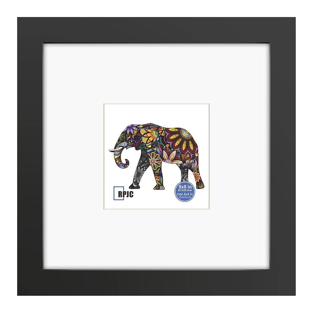 RPJC 8x8 Soild Wood Picture Frame with High Definition Glass Display Pictures 4x4 with Mat or 8x8 Without Mat for Wall Mounting 