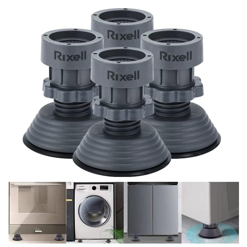 Rixell AntiVibration Pads For Washing Machine, Height Adjustable Washer Support, Dryer Shock Absorbing Feet, AntiSlip Rubber S