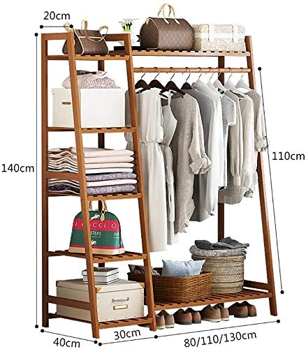 Leopax Bamboo Coat/Clothing/Garment Rack/Freestanding Storage Shelf With 5-Tier Shelf (80 * 40 * 140Cm, Natural)