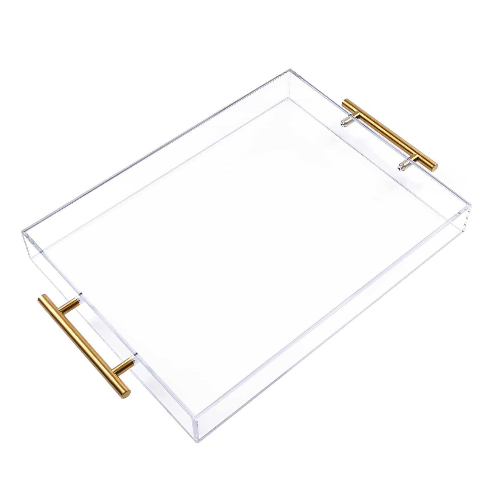 12''X16'' Clear Acrylic Serving Tray With Golden Handles, Sturdy Huge Capacity Acrylic Tray For Coffee, Juice, Kitchen And Desk