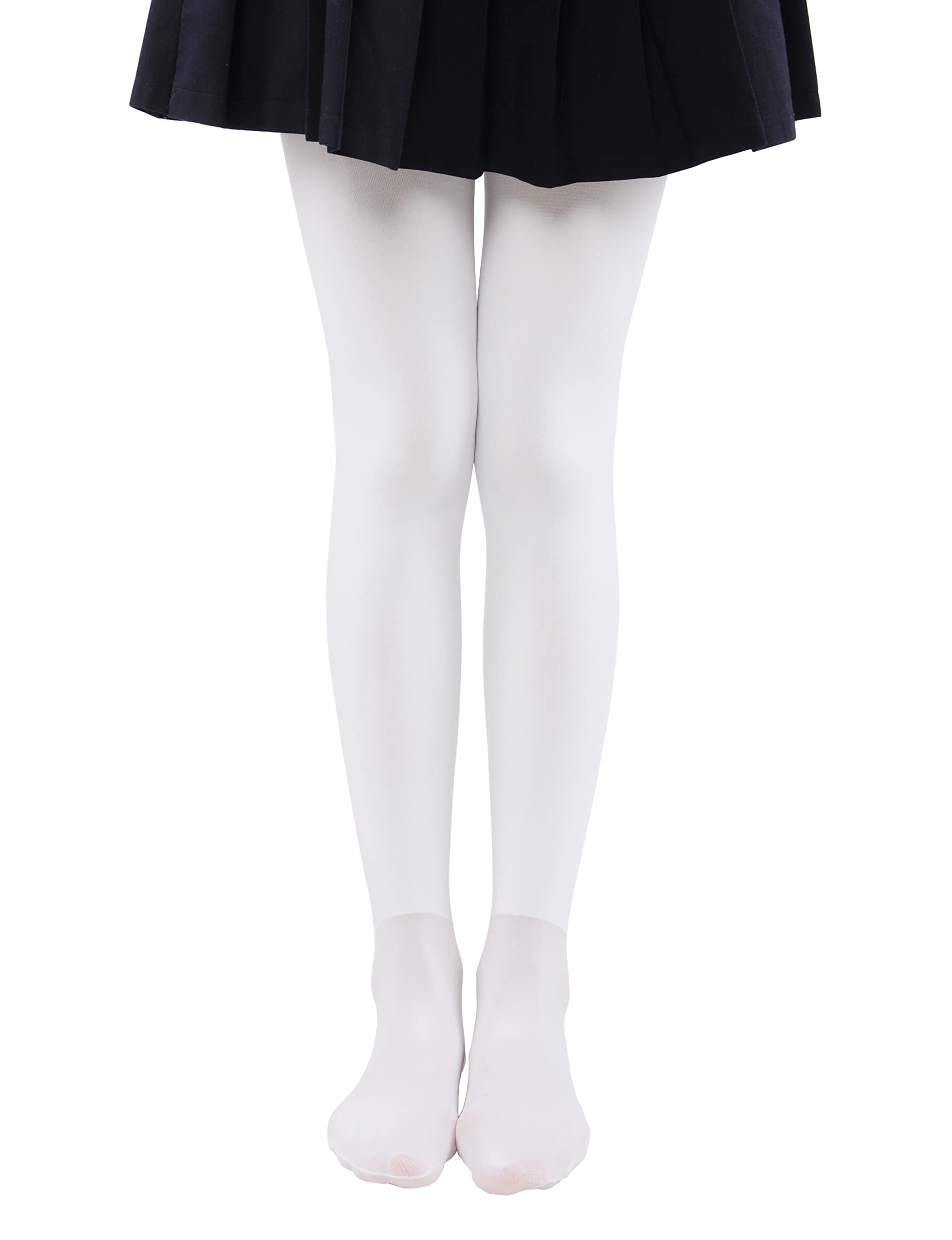 Girls Winter Fleece Lined Tights, Girls Thick Microfiber Tights (4-6 , White)