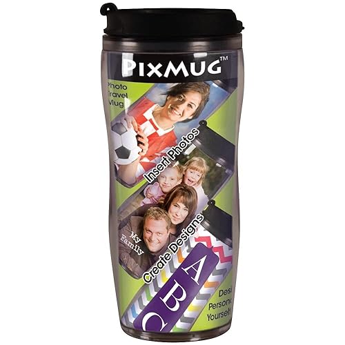 Pixmug - 14 Oz Photo Travel Mug With Flip Top - The Mug That'S A Picture Frame - Diy - Insert Your Own Photos Or Create And Prin
