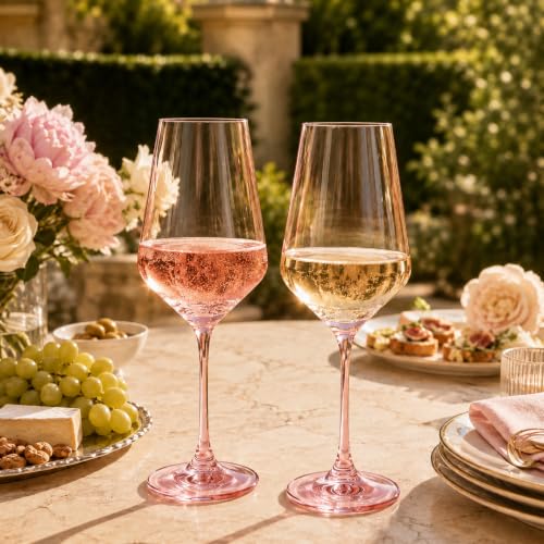 Monet Stemmed Wine Glassware, Pink, Set of 2