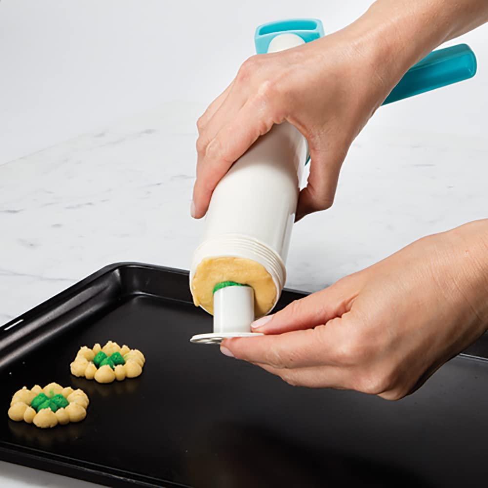 Hutzler Easy Action Cookie Press And Food Decorator, One Size, White/Turquoise