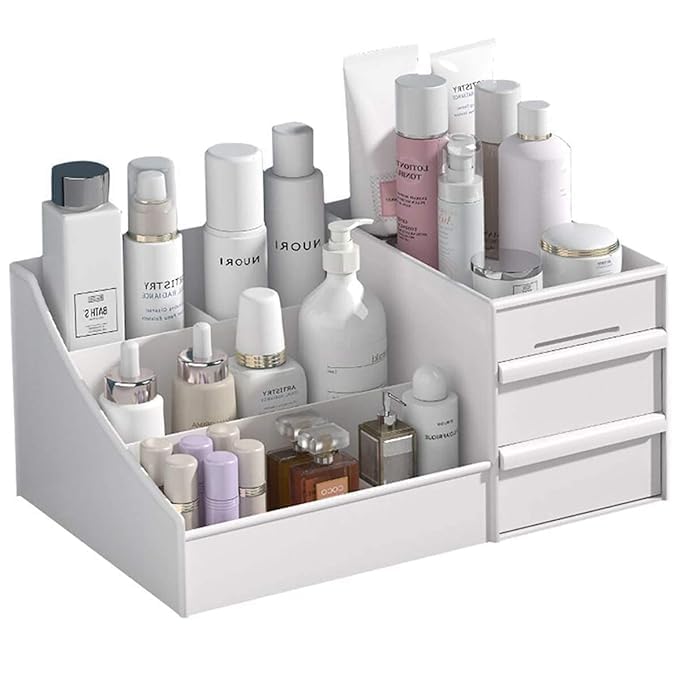 Otistores Cosmetic Organizer Box Desktop Makeup Organiser Cosmetic Makeup Lipstick Storage Box 2 Drawer Plastic Case Holder Skin