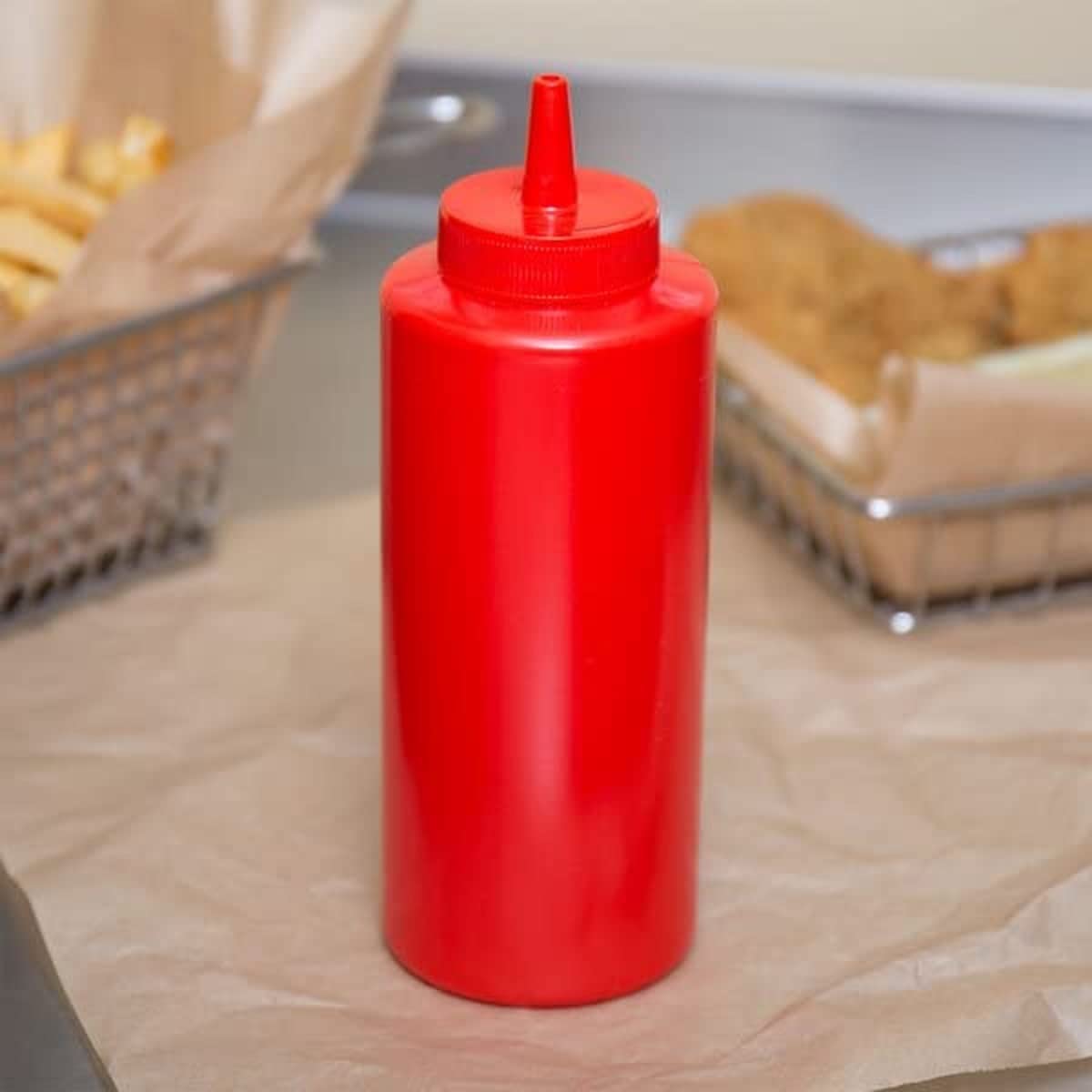 Truecraftware-Set Of 12 Squeeze Condiment Dispensing Bottles 12 Oz Red- Plastic Squeeze Bottle For Sauces Spreads Ketchup Mustar