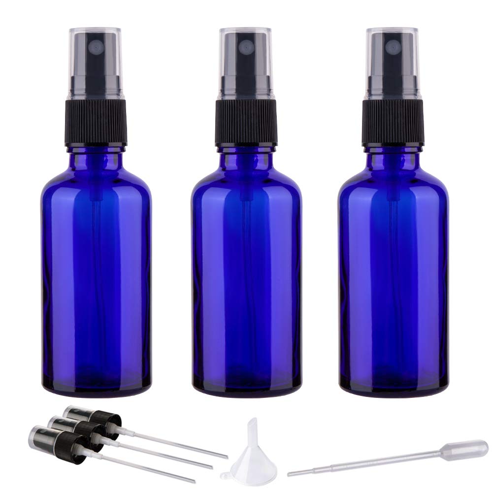 Hydior 2Oz Small Fine Mist Spray Bottles For Essential Oils, Blue Glass Spray Bottle 3 Pack