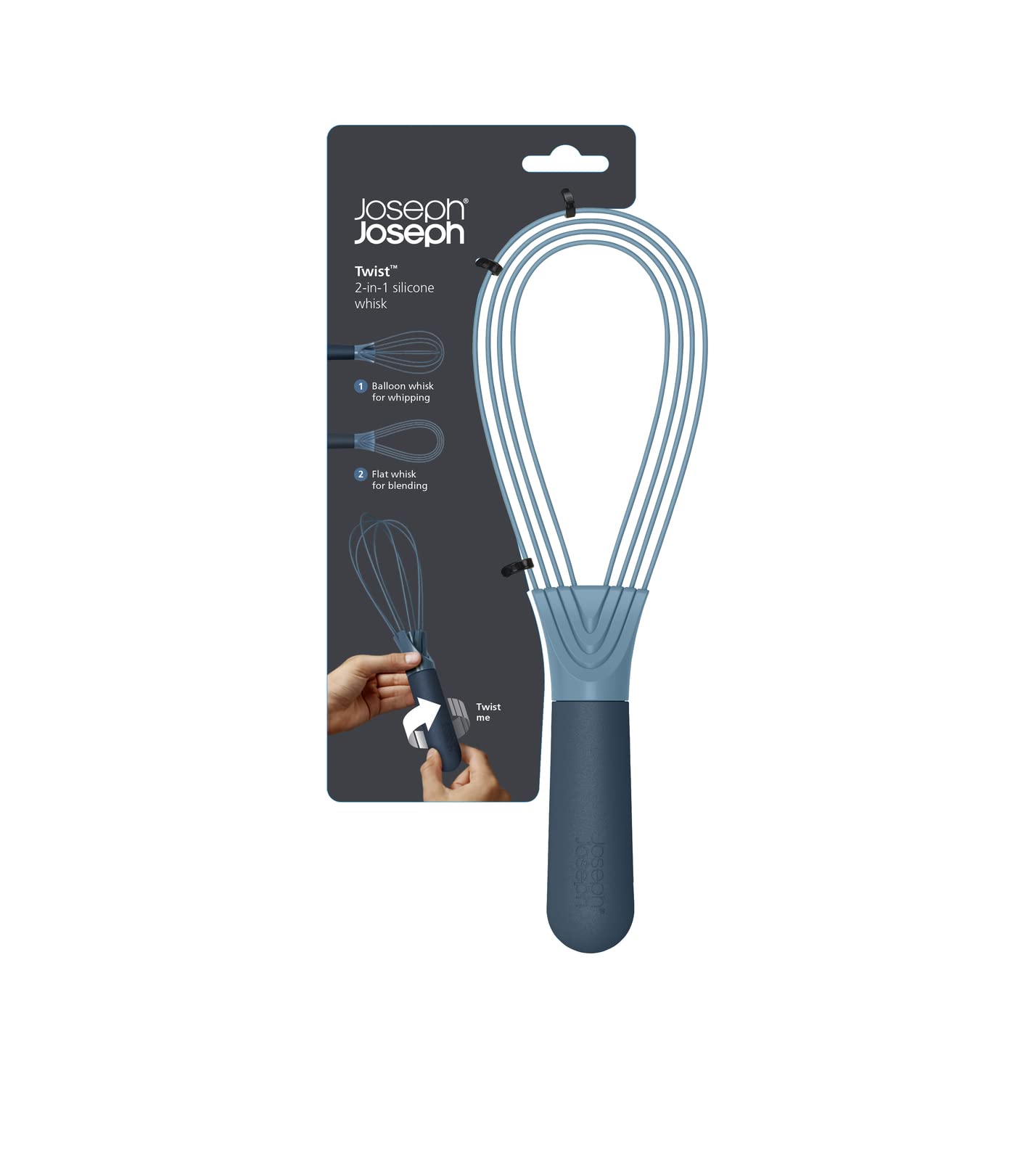 Joseph Joseph 981000 Twist Whisk 2-In-1 Collapsible Balloon And Flat Whisk Silicone Coated Steel Wire, Sky