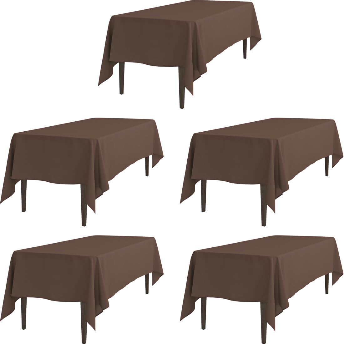 Ltc Linens 5 Pack Rectangular Tablecloths Chocolate 60 X 102 Inch For 6 Ft Rectangle Banquet Tables With Half-Drop - Stain And W