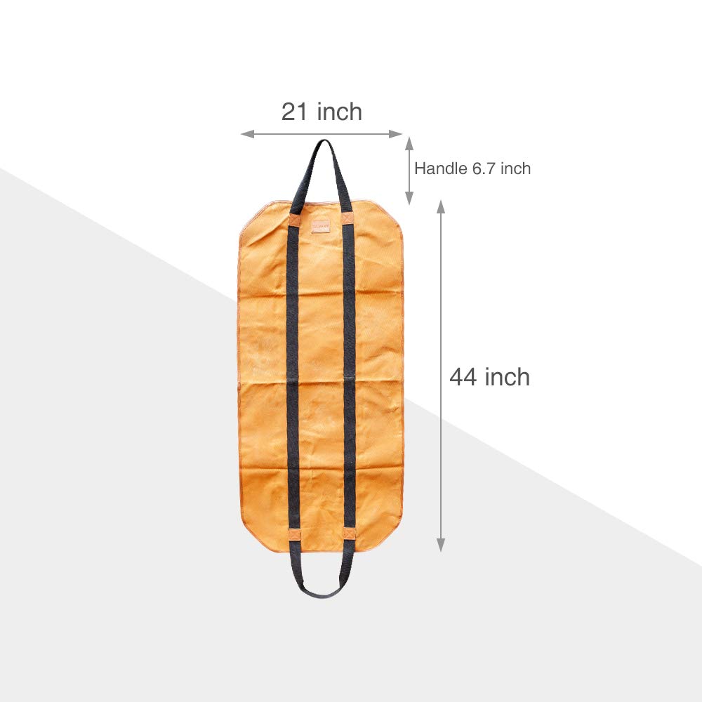 GALAFIRE Heavy Duty Firewood Carrier Tote Bag, 21''W x 44''L, Waxed Canvas, Brown