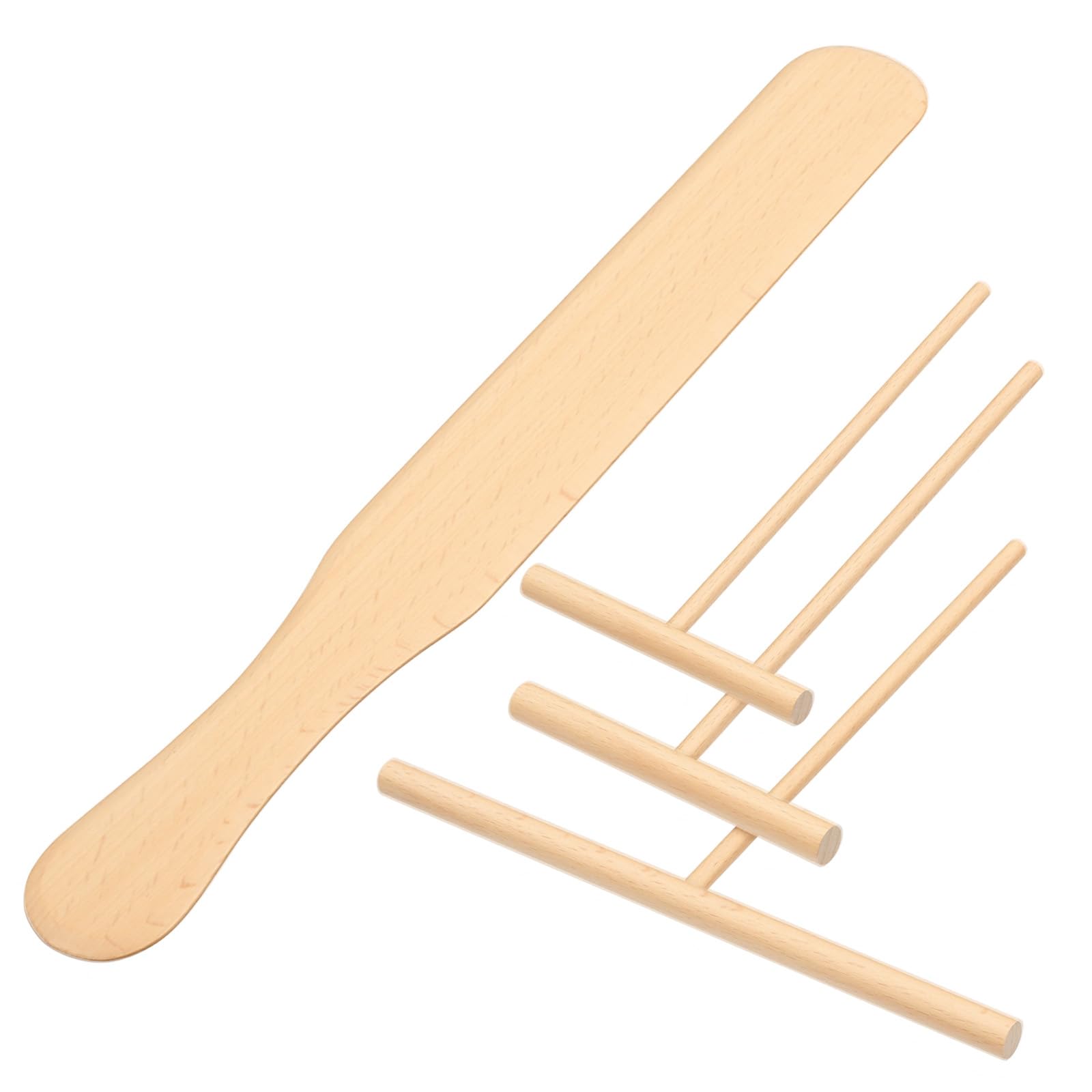 Qianyu 4 Pcs Crepe Spreader and Spatula Kit Wooden T-Shaped Batter Spreaders Sticks(3.5/4.7/7 Inch) & 11.81 Inch Pancake Spatula