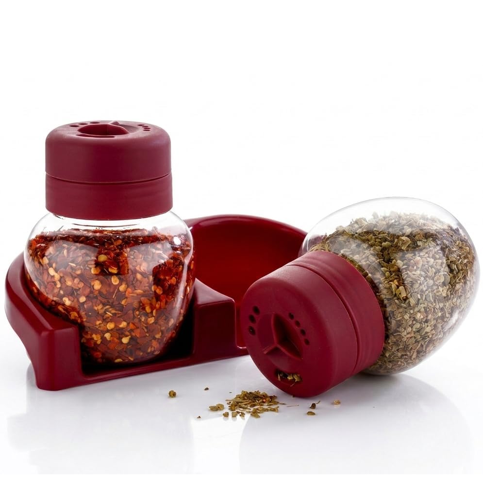 Digital Wave Dual Spice Dispenser Container, 2In1 Glass Jar With Easy Pour Lid, Moisture Resistant, Space Saving Masala Organi