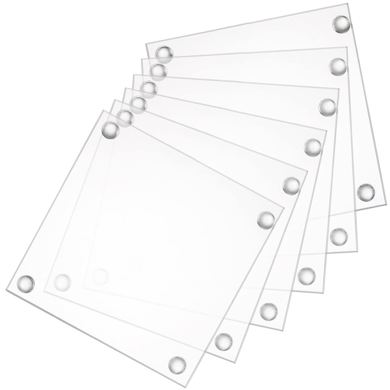 Youeon Set Of 6 Square Glass Drink Coasters, 3.5''X3.5'' Crystal Clear Coasters For Drinks, Decorative Glass Plates For Mugs, Cu