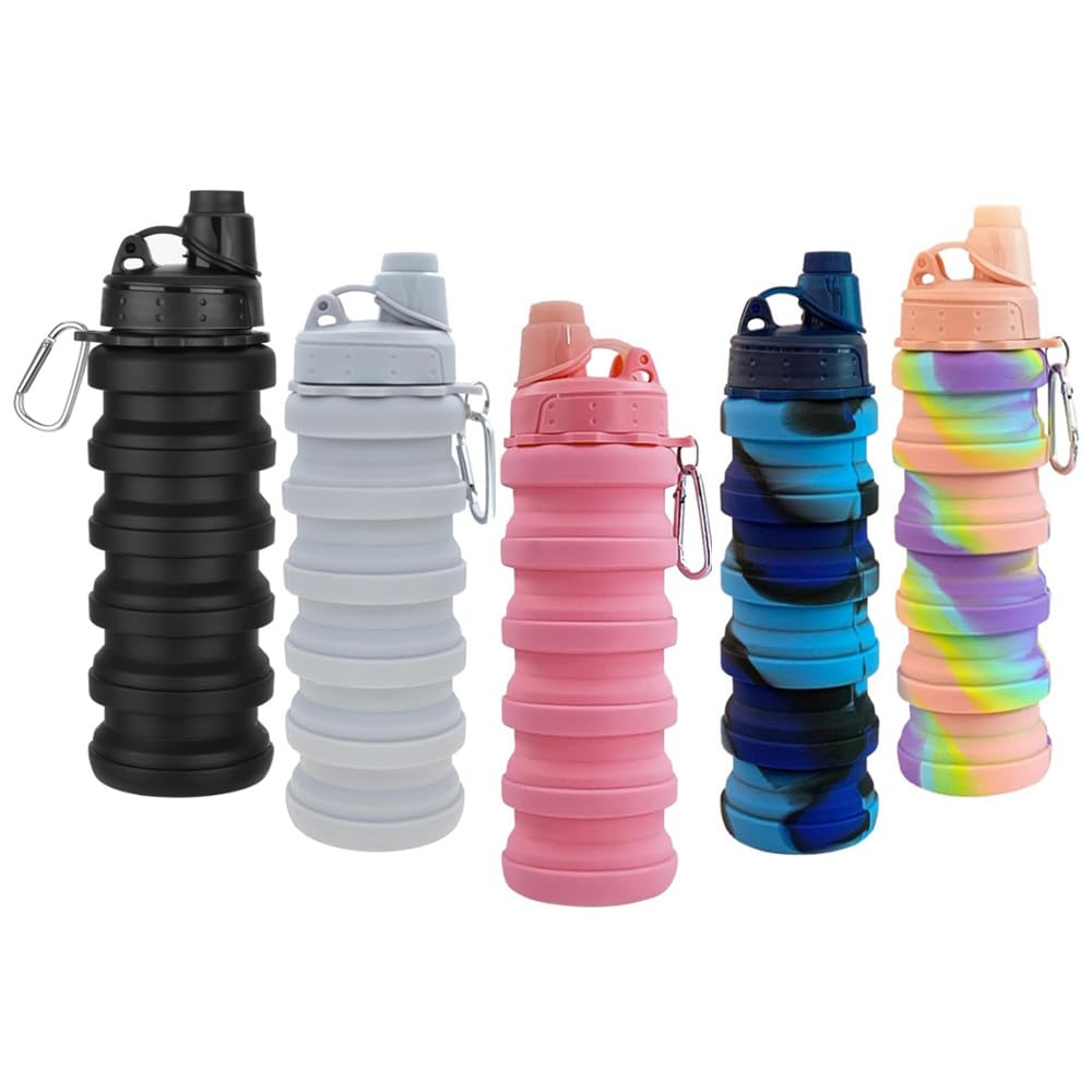 Dontinhu Collapsible Water Bottles 5 Pack 500ml(Colorful