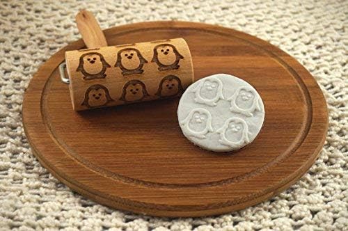 Penguins Mini Rolling Pin For Cookies Embossing Roller